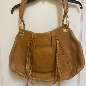 Maxx New York Chunky Shoulder Leather bag with gold trim, magnet closure.